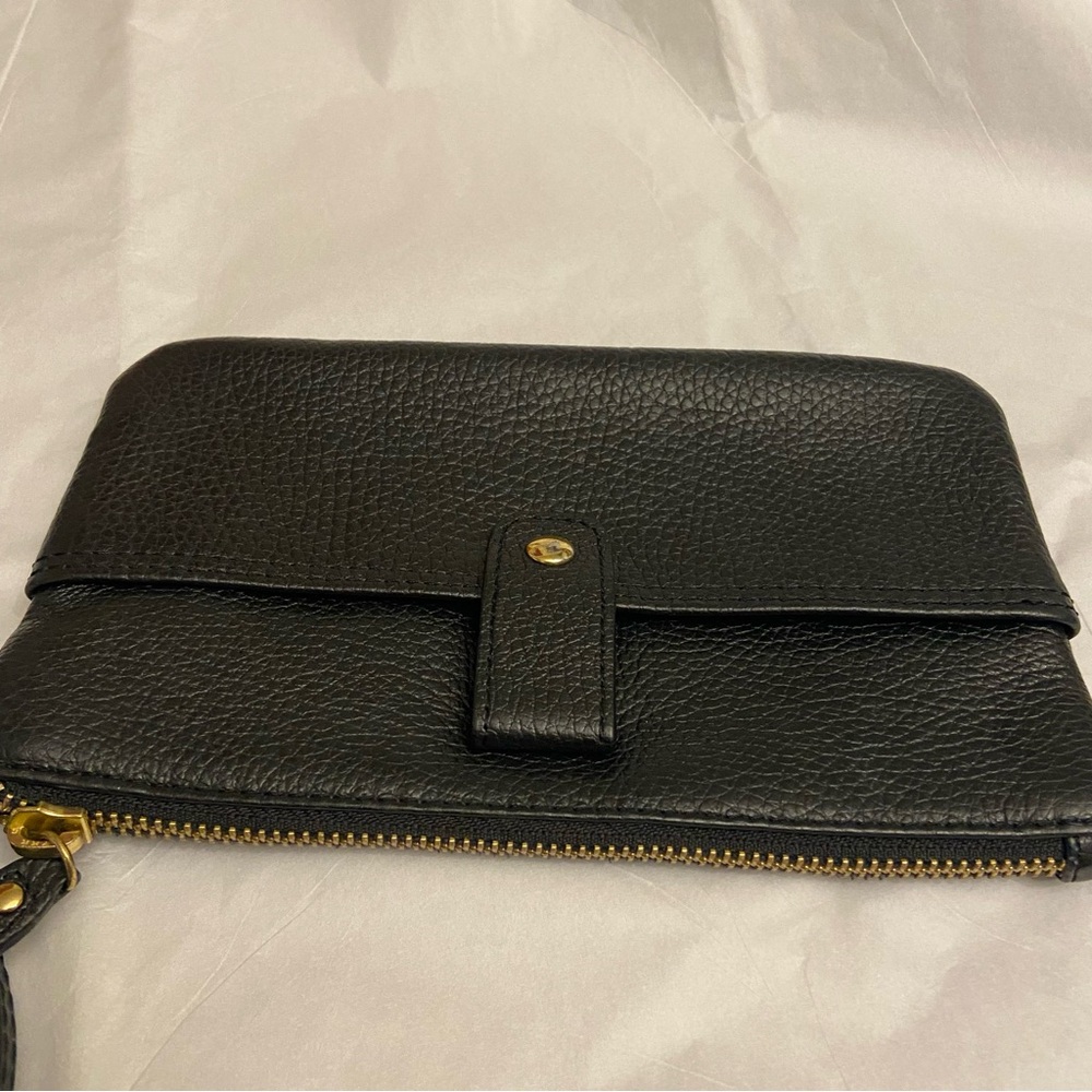LODIS Logo Pebble Black Leather Zipper Wristlet Clutch with Gold Accents. - Picture 4 of 8